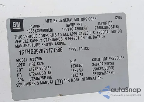 2007 GMC Savana Work Van from USA, damaged, VIN 1GTHG392071171386